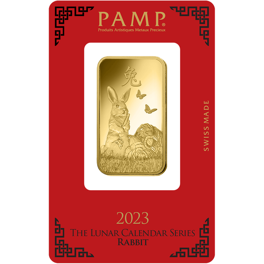 1 ounce Gold Bar - PAMP Suisse Lunar Rabbit	 — photo 1