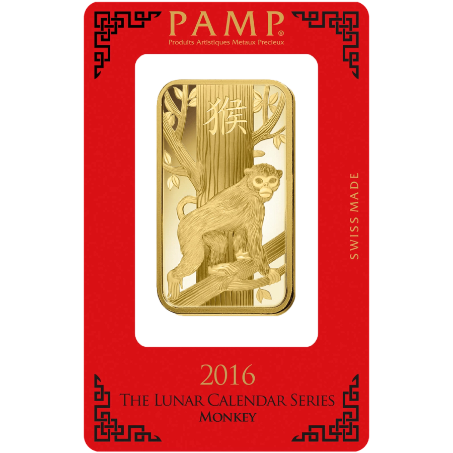 100 gram Gold Bar - PAMP Suisse Lunar Monkey — photo 1