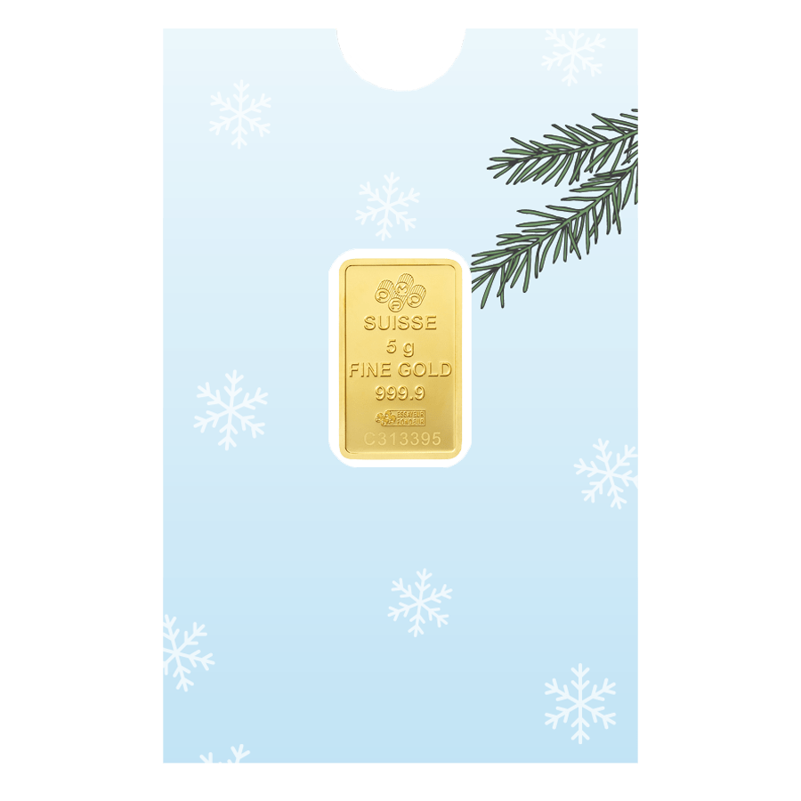 5 gram Gold bar - Lady Fortuna (with "Merry Christmas" Gift Sleeve) thumbnail 2
