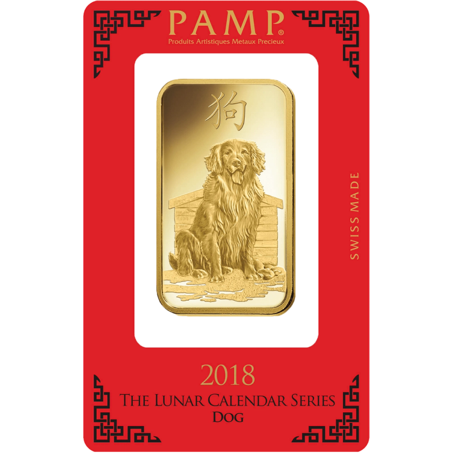 100 gram Gold Bar - PAMP Suisse Lunar Dog  — photo 1