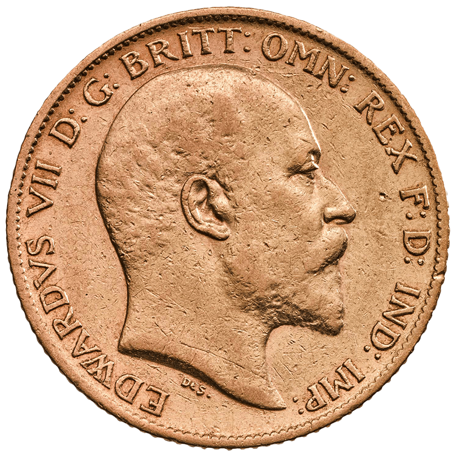 1/2 British Pound Coin - 1901 - 1910 Sovereign Edward II thumbnail 2