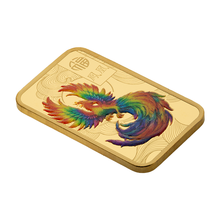 10 gram Gold Bar - Good Luck Phoenix colorized  thumbnail 5