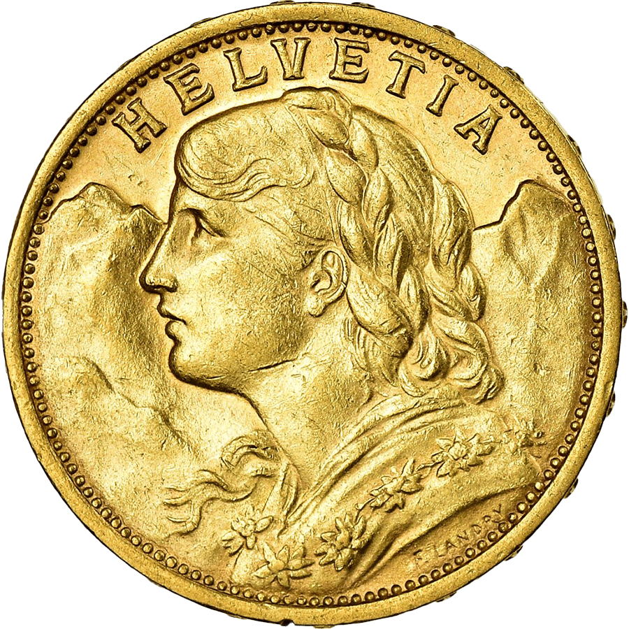 1903 Helvetia Vreneli Gold Coin - 20 Swiss Francs  — photo 1
