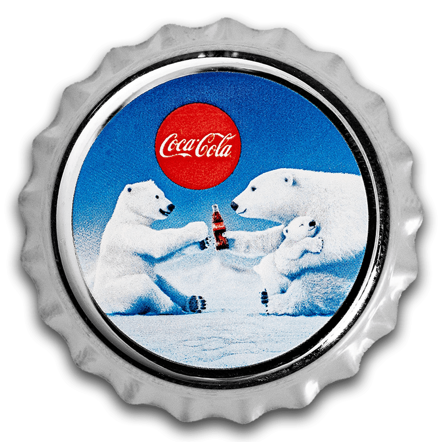 6 gram Silver Bottle Cap - 3D Coca-Cola® Polar Bear thumbnail 3