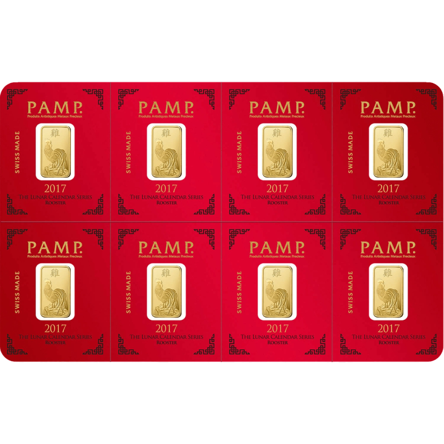 8x1 gram multigram Gold Bar - PAMP Suisse Lunar Rooster — photo 1