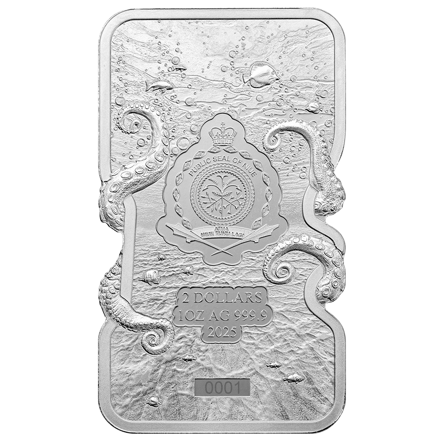 1 ounce Silver Bar - Nature's Grip Giant Octopus thumbnail 4