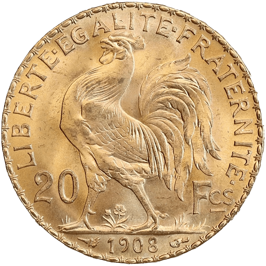 1908 Napoleon Gold Coin - 20 French Francs (Coq de Chaplain)  thumbnail 2