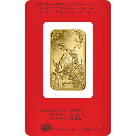 1 ounce Gold Bar - PAMP Suisse Lunar Ox thumbnail 2