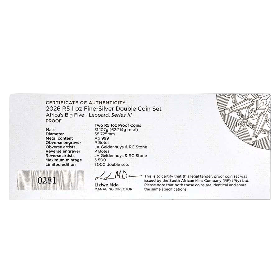 2 Coin Silver Set - Big Five Leopard Proof 2026 thumbnail 7