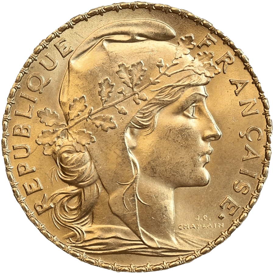 1910 Napoleon Gold Coin - 20 French Francs (Coq de Chaplain)  — photo 1
