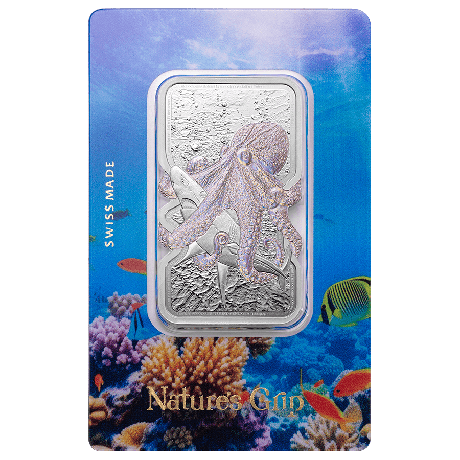 1 ounce Silver Bar - Nature's Grip Giant Octopus — photo 1