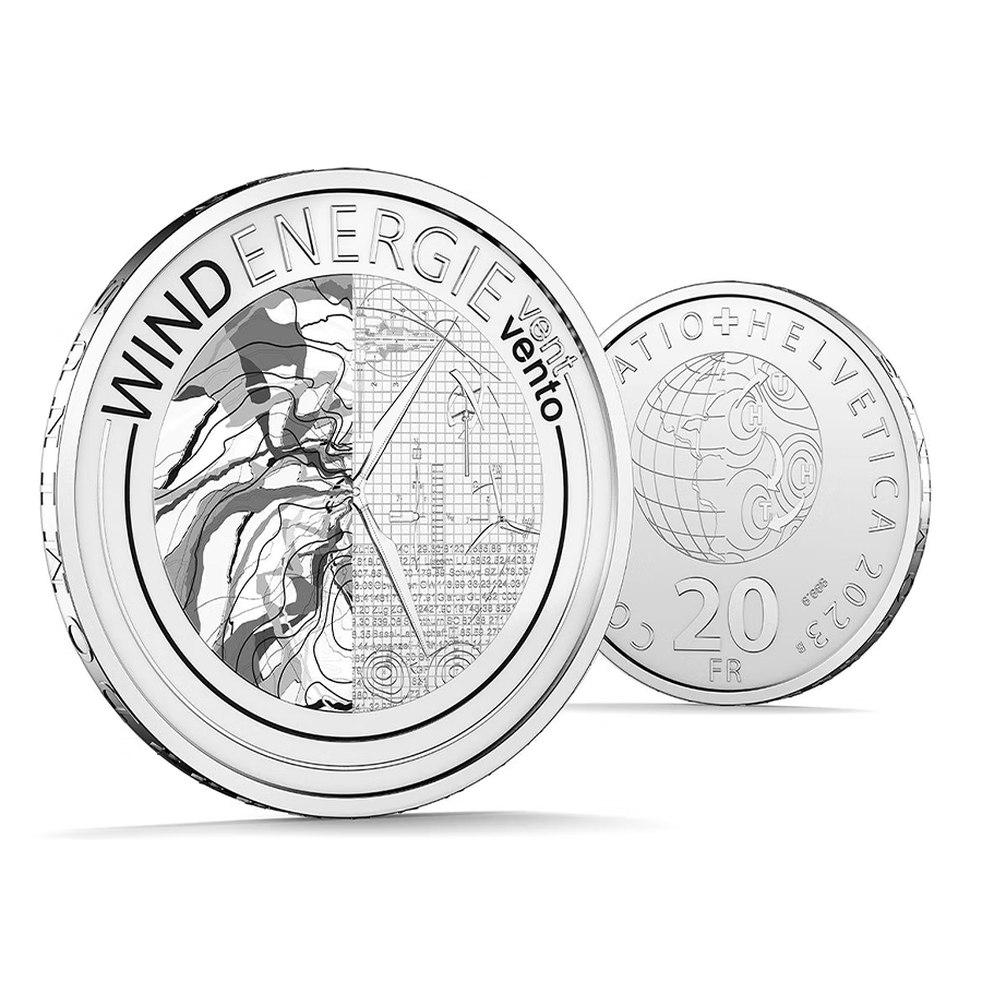 20 gram Silver Coin - Switzerland Wind Energy Luminescent Proof 2023 thumbnail 5